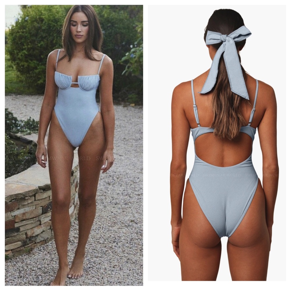 Montce Powder Blue Ribbed One-Piece Swimsuit